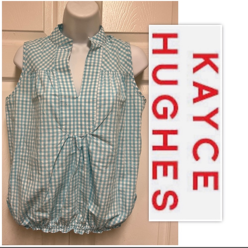 Kayce Hughes Blue Checkered Smocked Top
